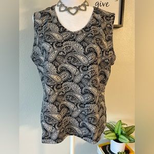 Croft & Barrow Women’s Black & White Paisley Sleeveless Scoop Neck Tank Top SZ L